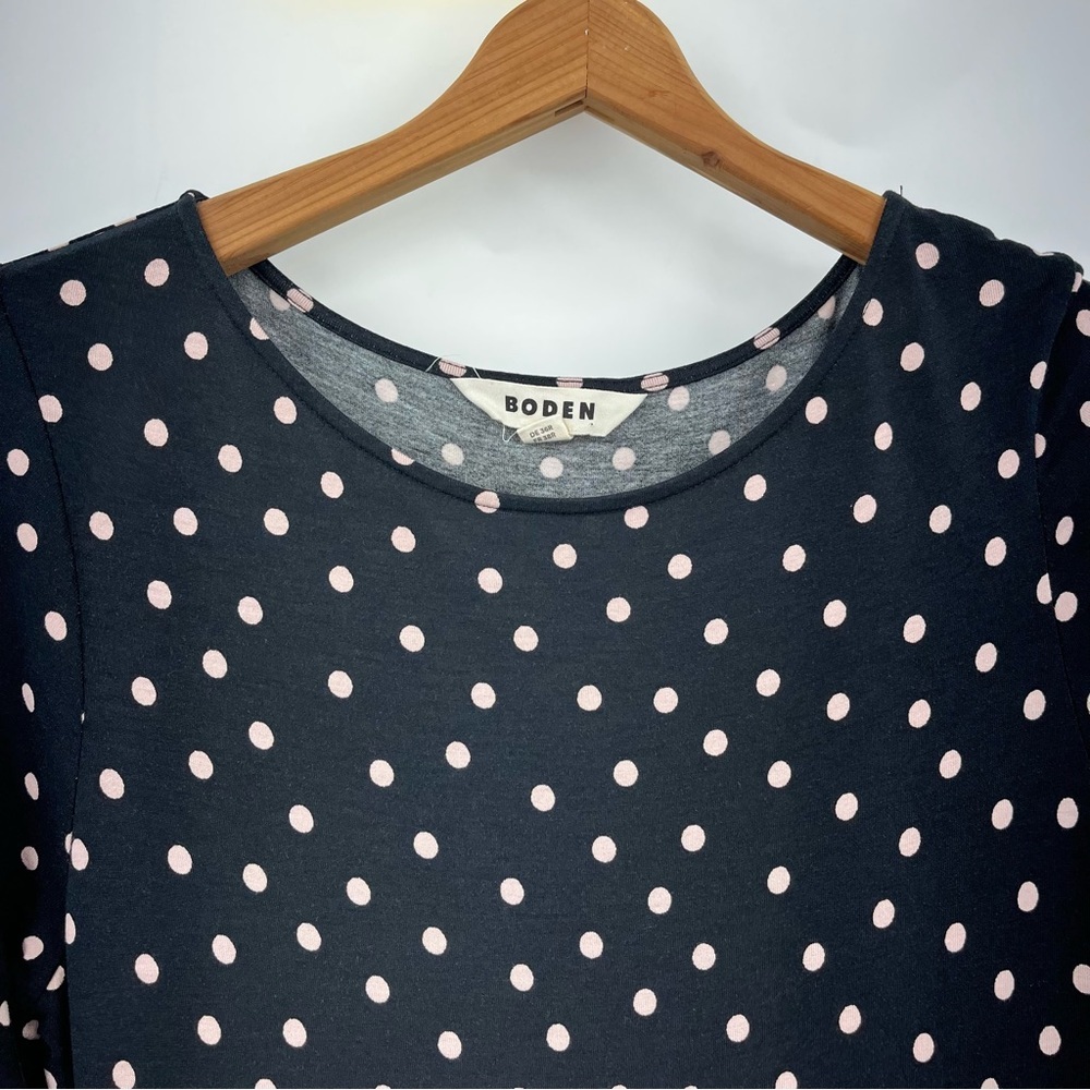 Boden US 6R Abigail Jersey Dress Long Sleeve 0460 Black Milkshake Pink Spot - Picture 5 of 13